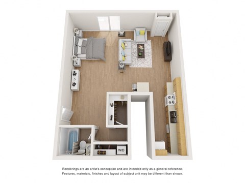 Floor plan for studio, 1 bath, 570 sqft